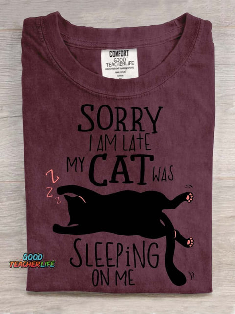 My Cat Was Sleeping On Me Decorative Pattern T-shirt