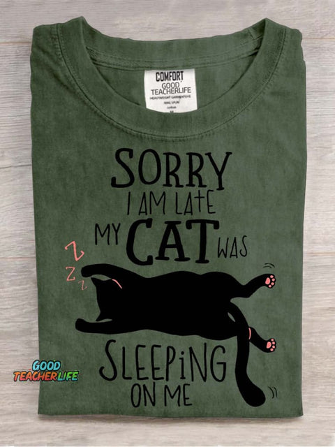 My Cat Was Sleeping On Me Decorative Pattern T-shirt