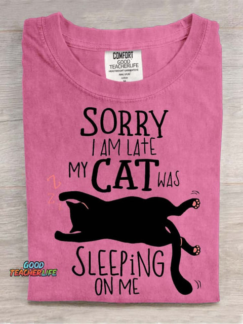 My Cat Was Sleeping On Me Decorative Pattern T-shirt