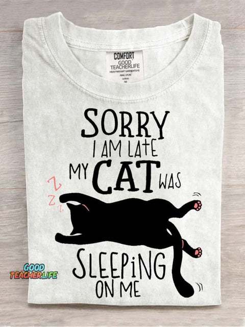 My Cat Was Sleeping On Me Decorative Pattern T-shirt