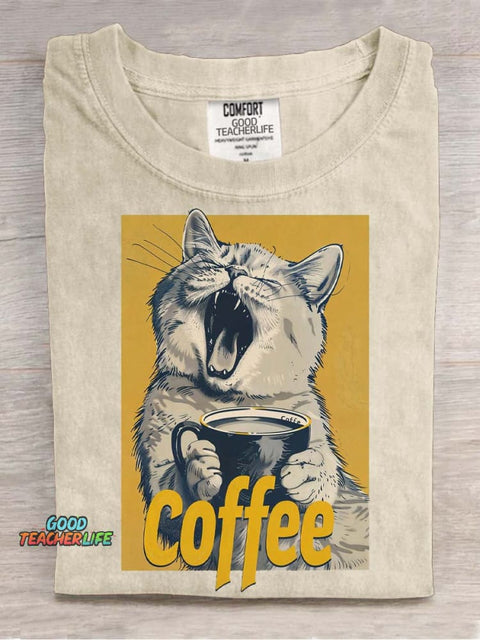 Cat and Coffee Decorative Pattern T-shirt