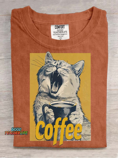 Cat and Coffee Decorative Pattern T-shirt