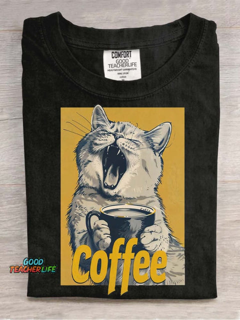Cat and Coffee Decorative Pattern T-shirt