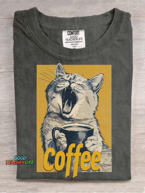 Cat and Coffee Decorative Pattern T-shirt