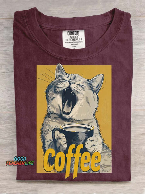 Cat and Coffee Decorative Pattern T-shirt