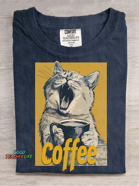 Cat and Coffee Decorative Pattern T-shirt
