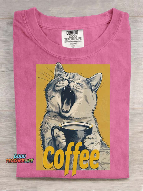 Cat and Coffee Decorative Pattern T-shirt