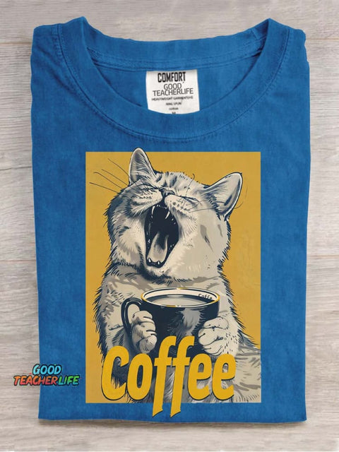 Cat and Coffee Decorative Pattern T-shirt