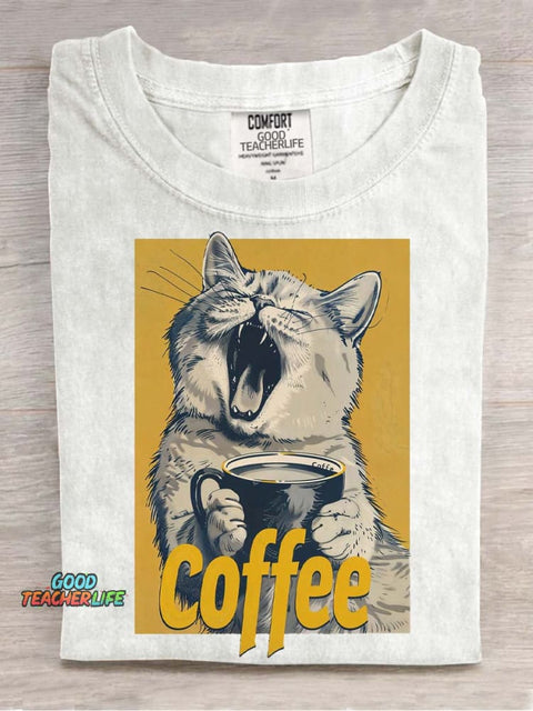 Cat and Coffee Decorative Pattern T-shirt