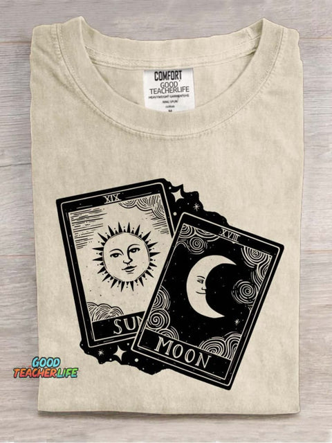 Tarot Raised Eyes Republic Moon Card Decorative Pattern T-shirt