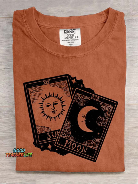 Tarot Raised Eyes Republic Moon Card Decorative Pattern T-shirt