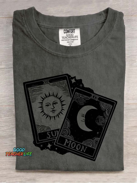 Tarot Raised Eyes Republic Moon Card Decorative Pattern T-shirt