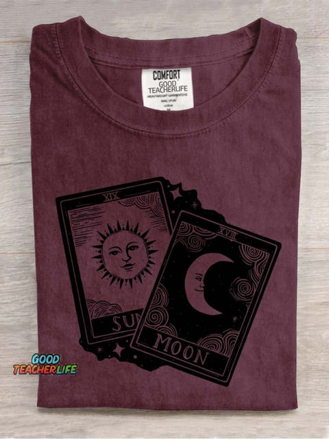 Tarot Raised Eyes Republic Moon Card Decorative Pattern T-shirt
