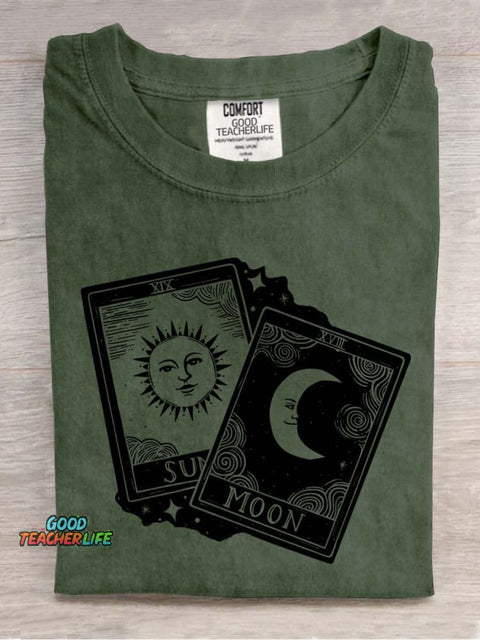 Tarot Raised Eyes Republic Moon Card Decorative Pattern T-shirt