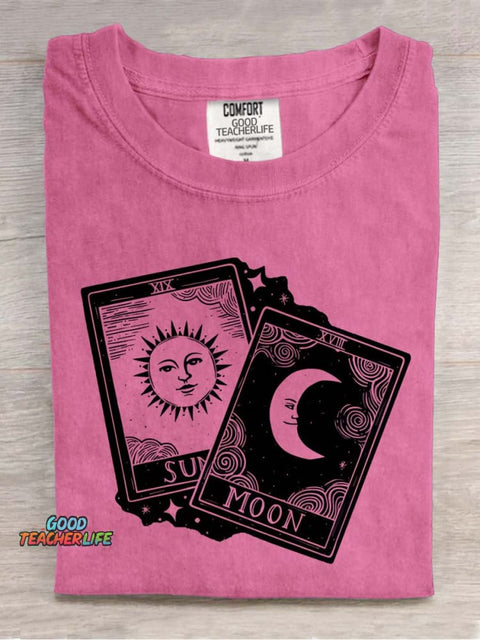 Tarot Raised Eyes Republic Moon Card Decorative Pattern T-shirt