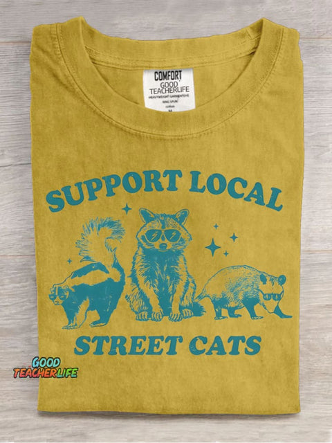 Support Local "cat" Decorative Pattern T-shirt