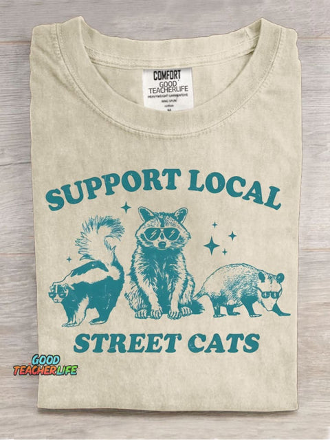 Support Local "cat" Decorative Pattern T-shirt