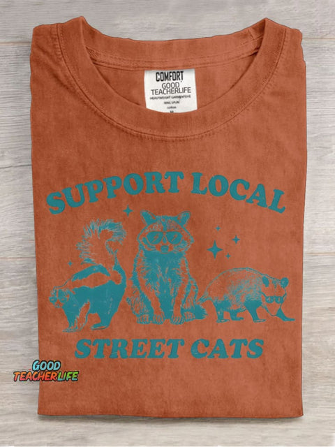 Support Local "cat" Decorative Pattern T-shirt