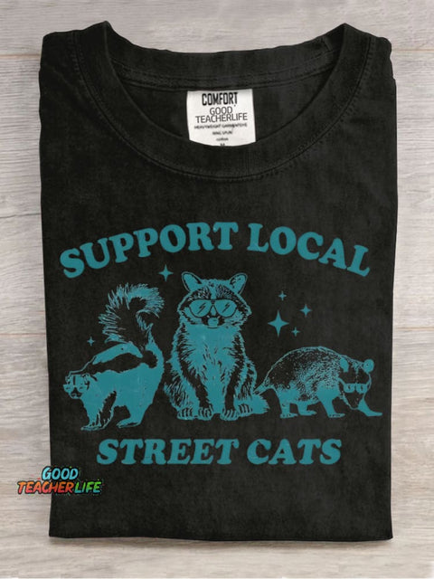 Support Local "cat" Decorative Pattern T-shirt