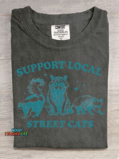 Support Local "cat" Decorative Pattern T-shirt