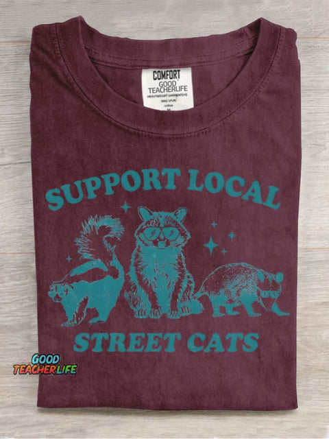 Support Local "cat" Decorative Pattern T-shirt