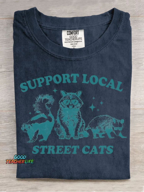 Support Local "cat" Decorative Pattern T-shirt
