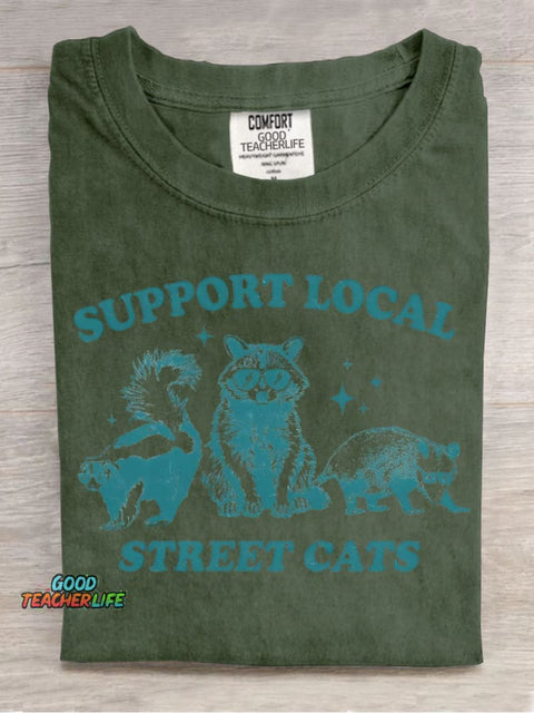 Support Local "cat" Decorative Pattern T-shirt