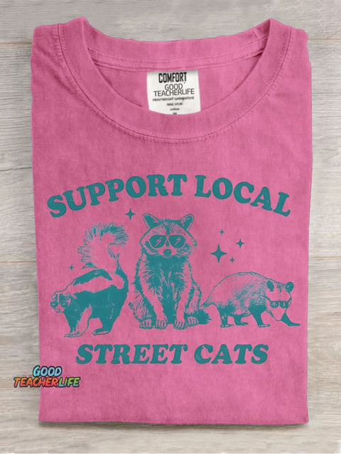 Support Local "cat" Decorative Pattern T-shirt