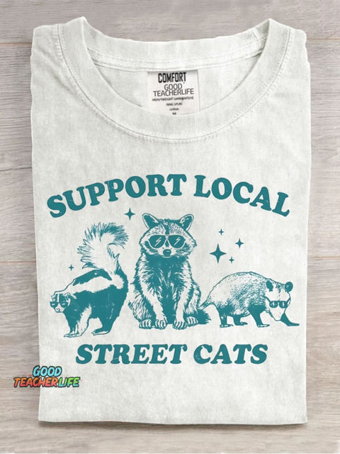 Support Local "cat" Decorative Pattern T-shirt
