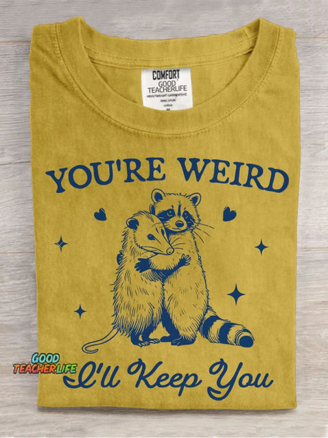 Opossum and Raccoon Hugging Decorative Pattern T-shirt
