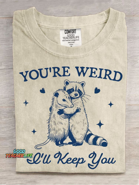 Opossum and Raccoon Hugging Decorative Pattern T-shirt