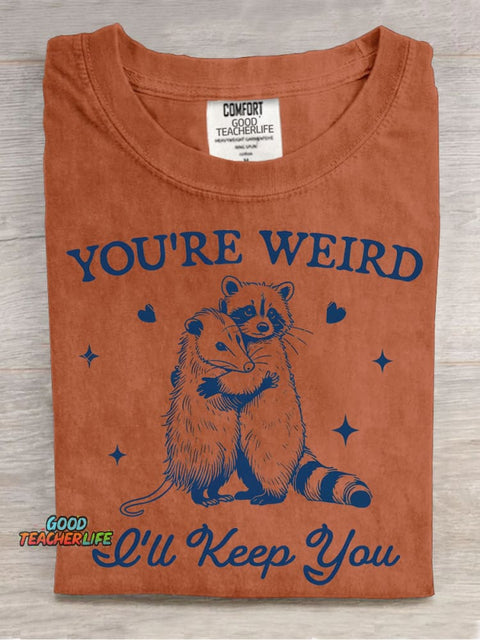 Opossum and Raccoon Hugging Decorative Pattern T-shirt