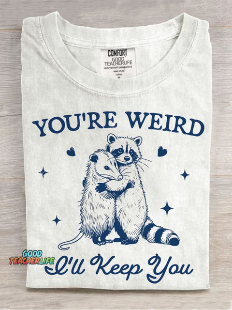 Opossum and Raccoon Hugging Decorative Pattern T-shirt