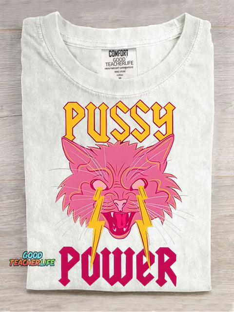 Pussy Power Decorative Pattern T-shirt