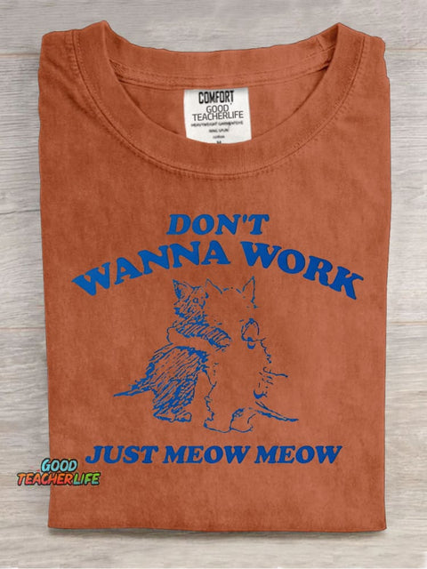 Cat Don't Wanna Work Decorative Pattern T-shirt