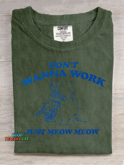 Cat Don't Wanna Work Decorative Pattern T-shirt