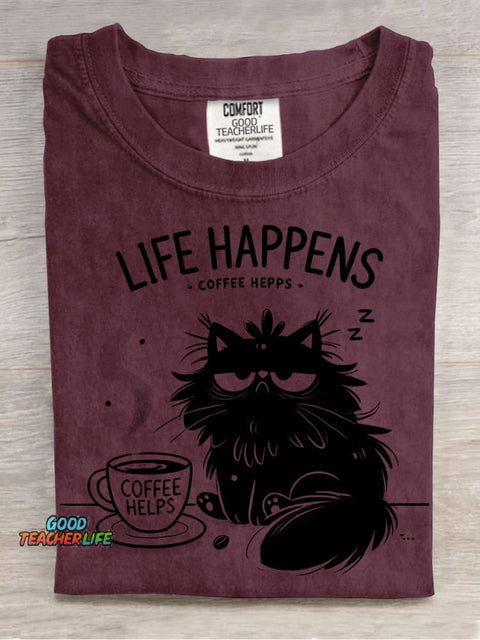Cat and Coffee Decorative Pattern T-shirt