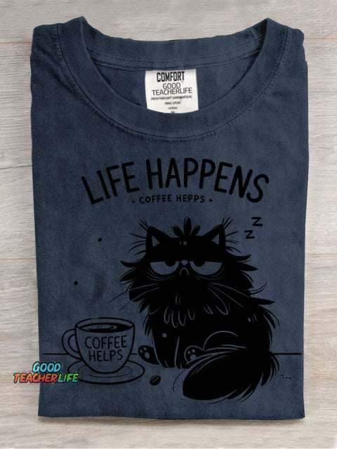 Cat and Coffee Decorative Pattern T-shirt
