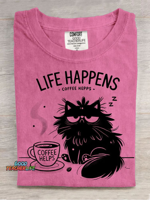 Cat and Coffee Decorative Pattern T-shirt
