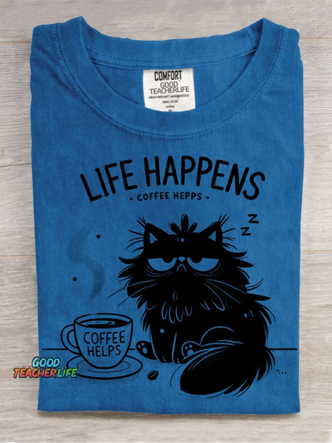 Cat and Coffee Decorative Pattern T-shirt