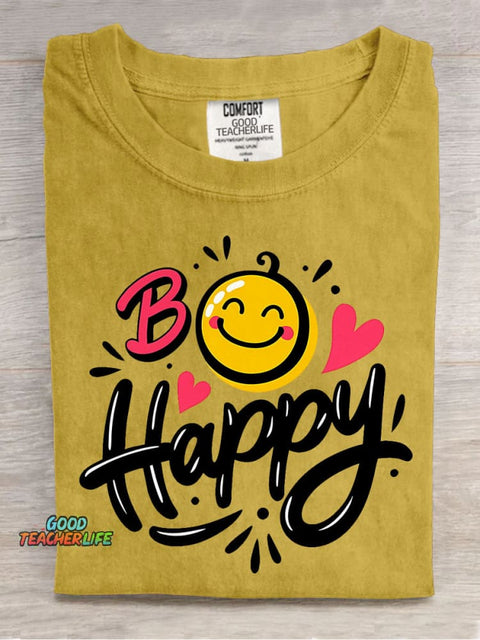 Be Happy Decorative Pattern T-shirt