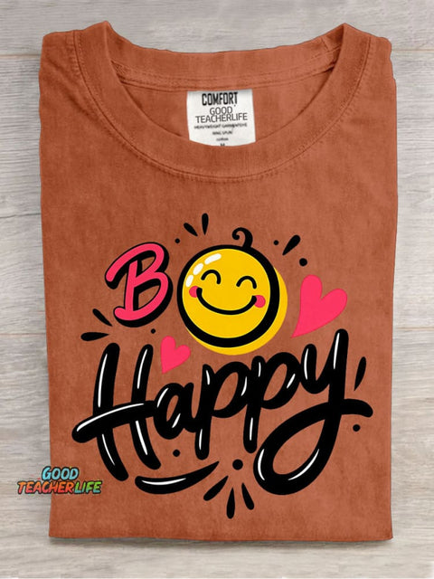 Be Happy Decorative Pattern T-shirt