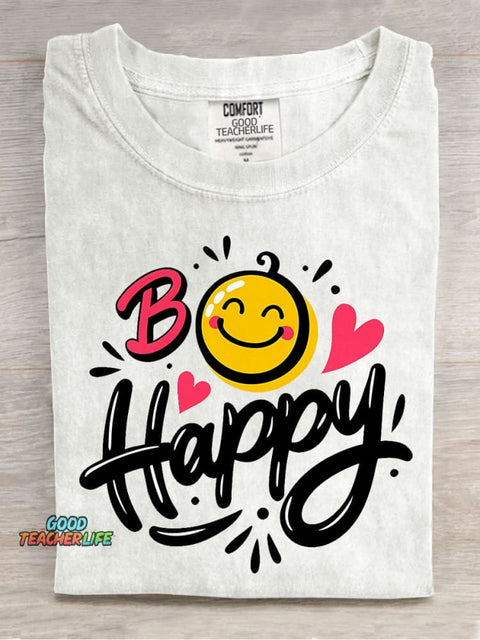 Be Happy Decorative Pattern T-shirt