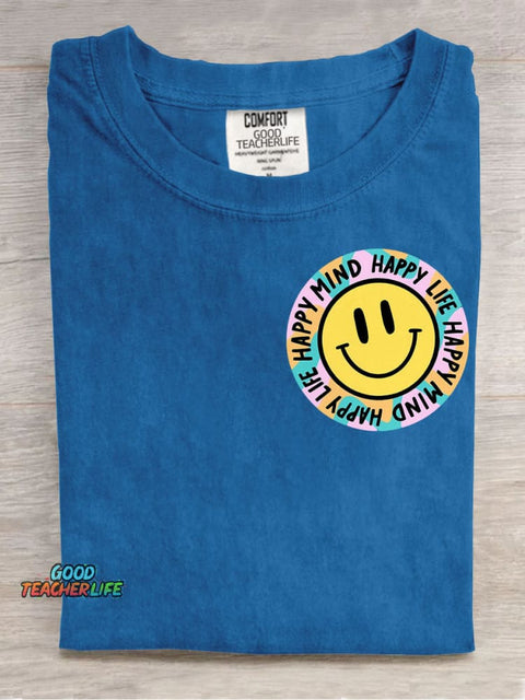 Happy Mind Happy Life Decorative Pattern T-shirt