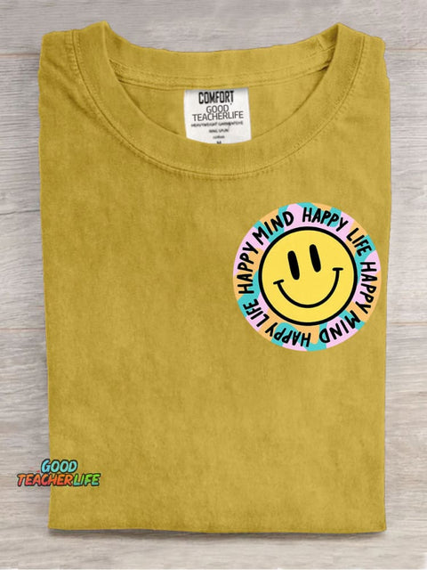 Happy Mind Happy Life Decorative Pattern T-shirt