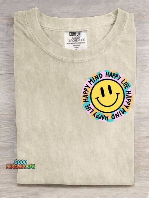 Happy Mind Happy Life Decorative Pattern T-shirt