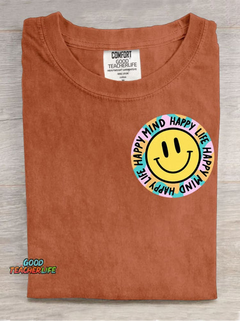 Happy Mind Happy Life Decorative Pattern T-shirt