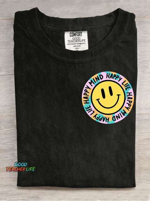 Happy Mind Happy Life Decorative Pattern T-shirt