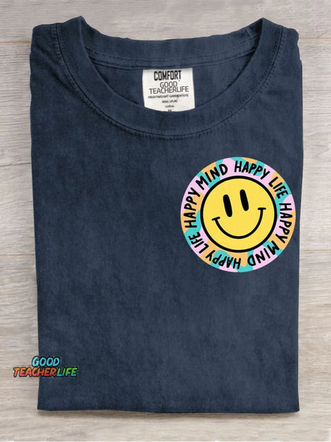 Happy Mind Happy Life Decorative Pattern T-shirt