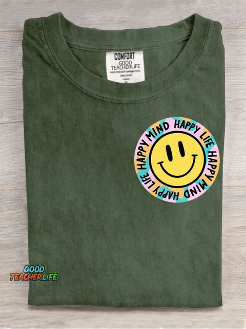 Happy Mind Happy Life Decorative Pattern T-shirt